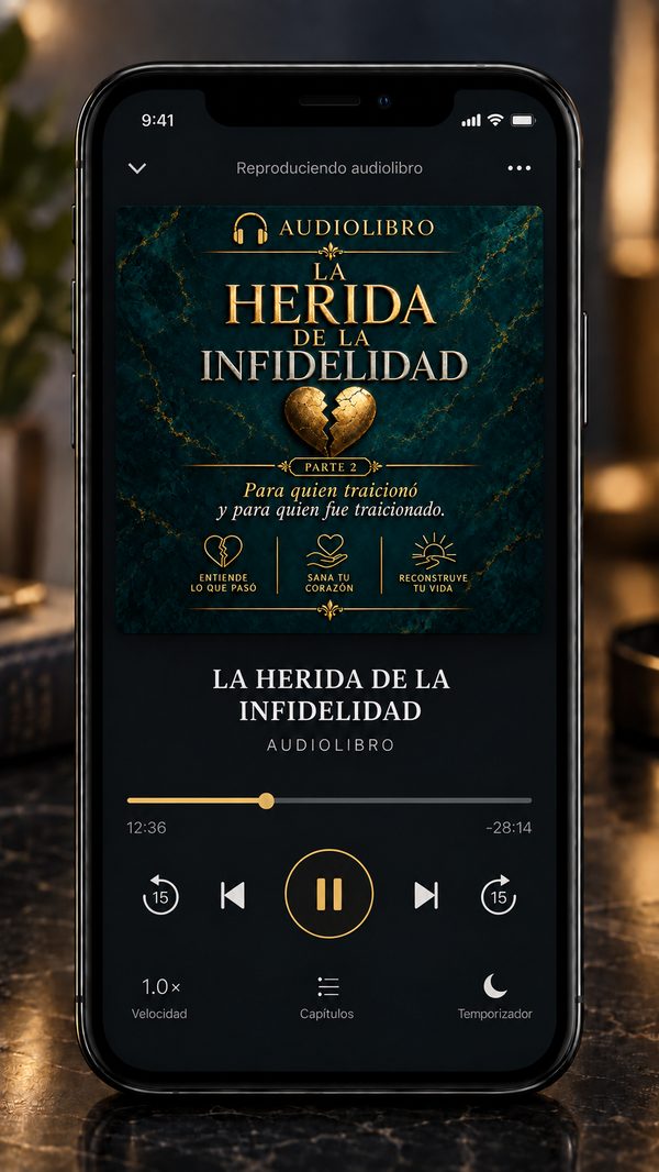 Audiolibro La Herida de la Infidelidad en un celular